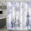 Nautical Shower Curtain, Coastal Lighthouse Compass Anchor Sailboat Bathroom Decorpolyester Fabric Waterproof Bathroom Curtain