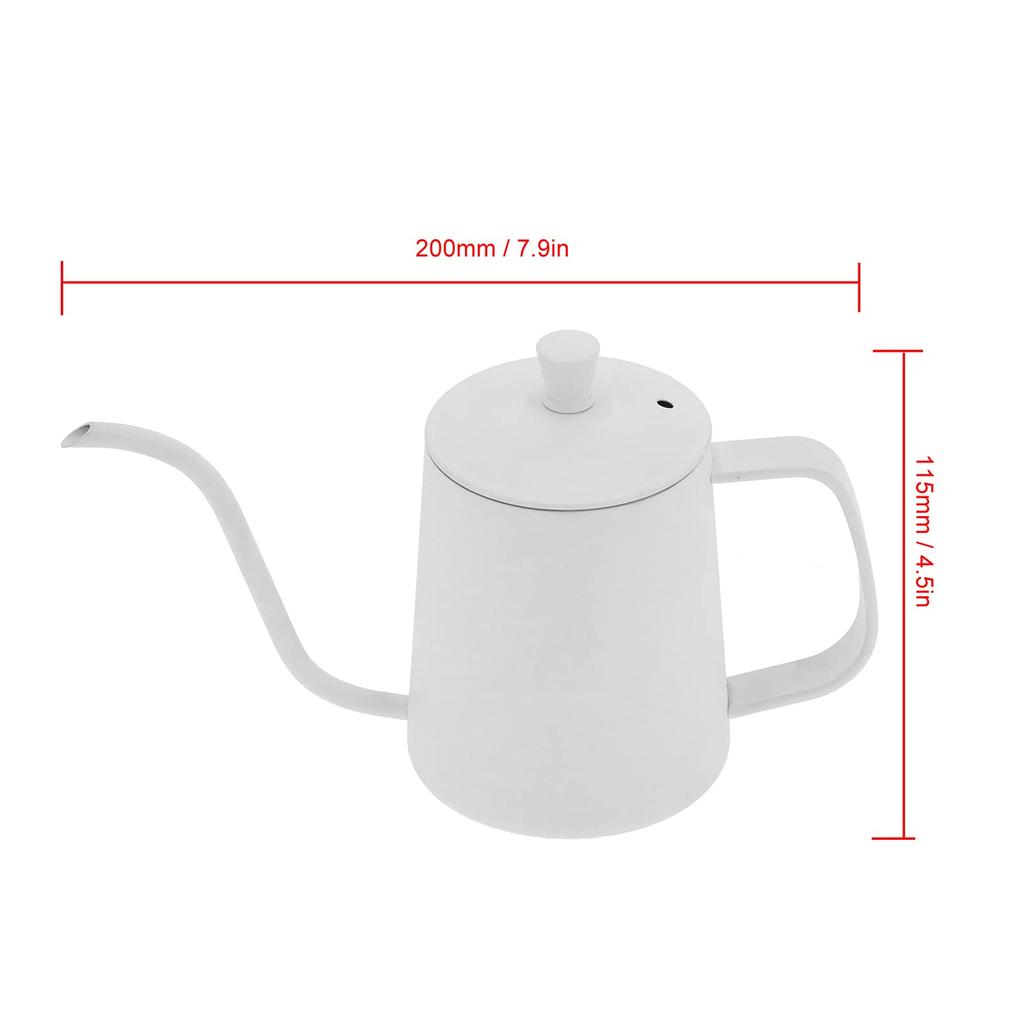 Gooseneck Coffee Pot Drip Kettle 350ML Narrow Mouth Pot Stainless Steel Coffee and Tea Coffee Drip Pot (White)