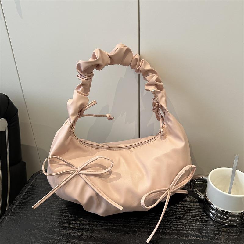 Niche Design Pleated Shoulder Strap Bag New Bow Shoulder Bag Cloud Bag Female Cute Armpit Bag