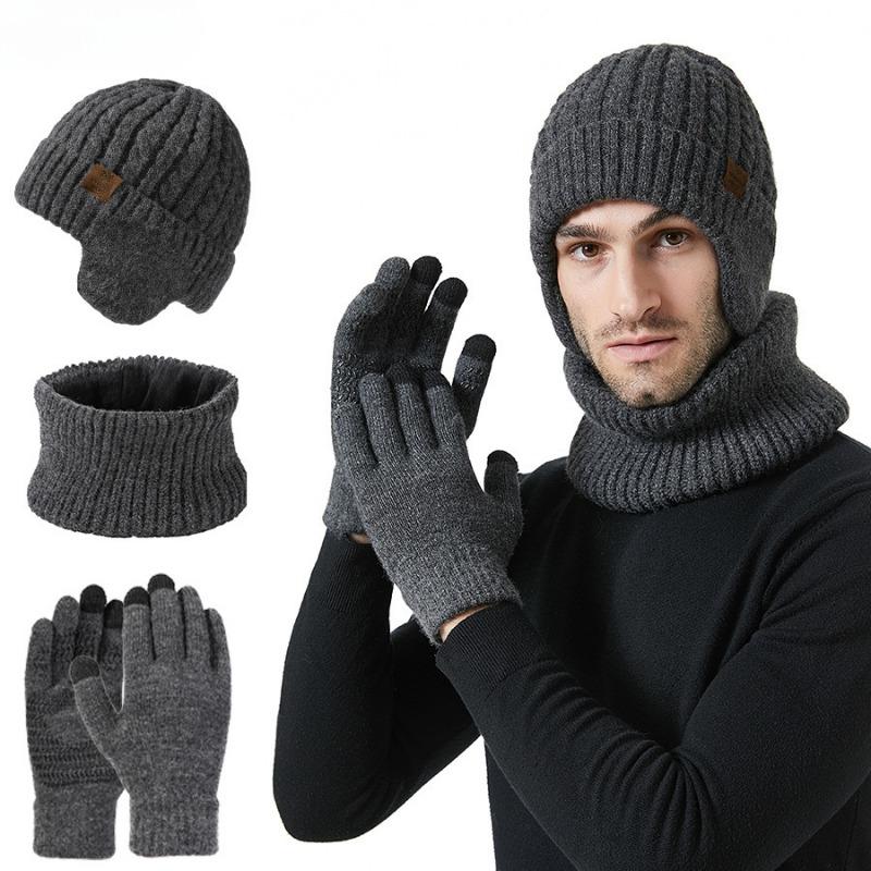 Winter Samt Ohrenschutz Strickmütze Schal Handschuhe Warmer Anzug Herren Outdoor Warme Wollmütze Schal Mütze & Handschuh Sets (unisex)