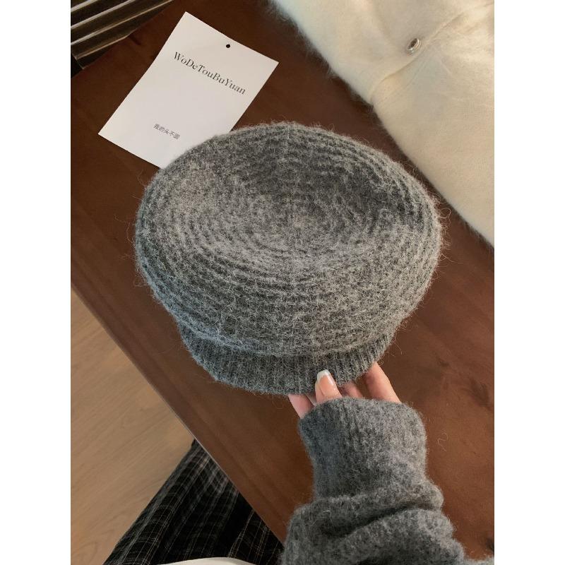 Chapeau Octogonal Tricoté Alpaga Rétro Coréen pour Femmes en Automne et Hiver Chaud Grand Tour de Tête Casquette de Newsboy Béret