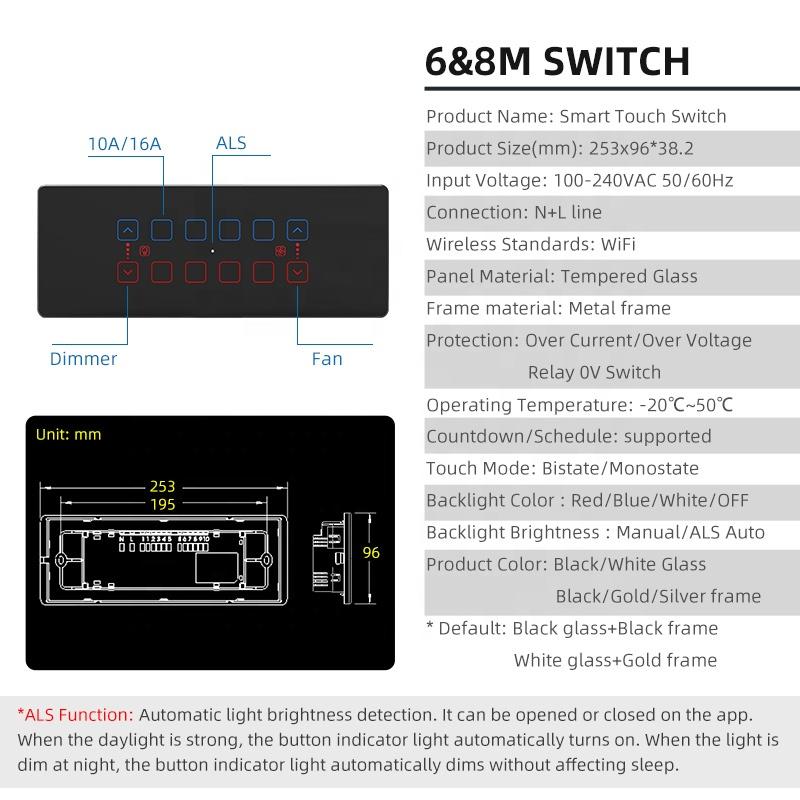 Indian Standard 12-Gang Smart WiFi Wall Light Switch Touch Panel Supports Alexa Google Assistant 16A 240V 234x152mm Size for Tuy