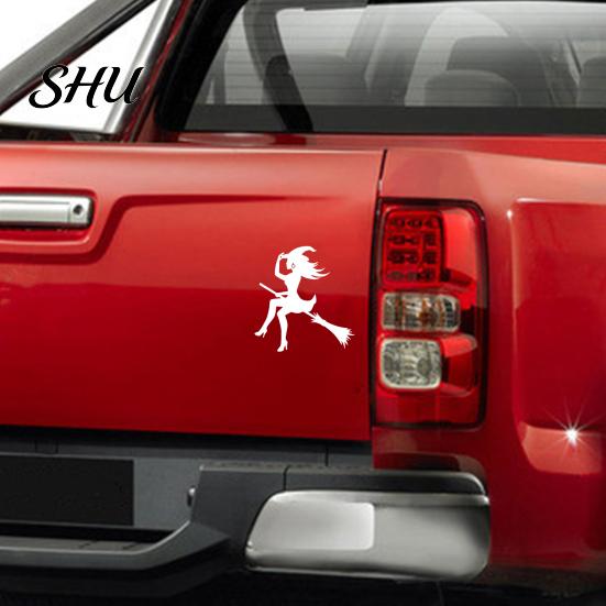 Weatherproof Car Sticker Halloween Witch Flying Broom Weather-resistant Self-adhesive Auto SUV Motorbike Bumper Vehicle Window Body Wall Decoration