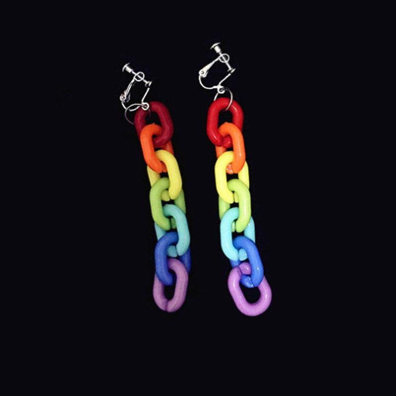 Women Rainbow Chain Earrings Personality Earrings Ear Clips Gift