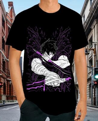 Solo Leveling T-Shirt Sung Jinwoo New Anime Manga Black Shirt Tee Gift