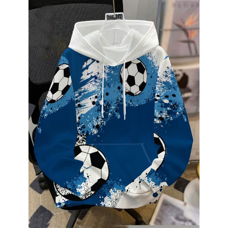 Mens Hooded Sweatshirt Soccer Print Breathable Loose Fit Casual Wear