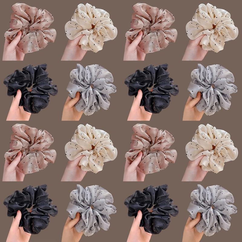 Korean-Style Gentle Solid Colour Pearl Mesh Polka Dot French Hair Tie For Women Elegant Large Scrunchie Hair Accessory