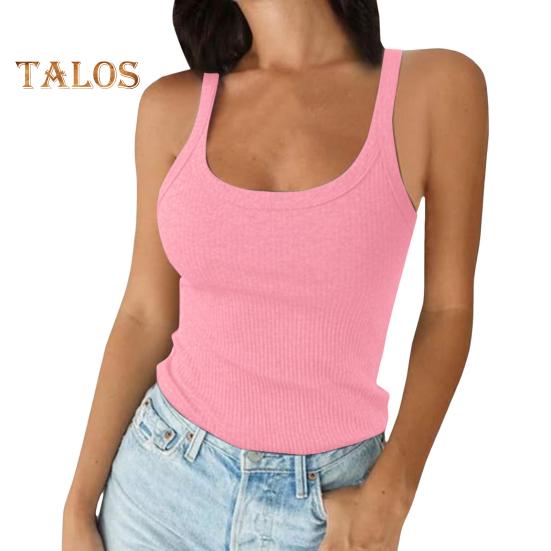 Dámské tílko bez rukávů, špagetové ramínko, kulatý výstřih, žebrovaný pletený tílko, slim střih, základní tílko, pro denní nošení, pláž, kancelář