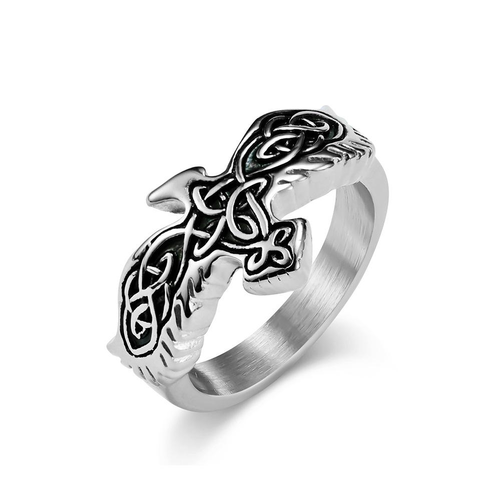 Vintage Nordic Style Celtic Eternal Knot Eagle Titanium Steel Ring Niche Personality Cultural Symbol Jewelry 7#