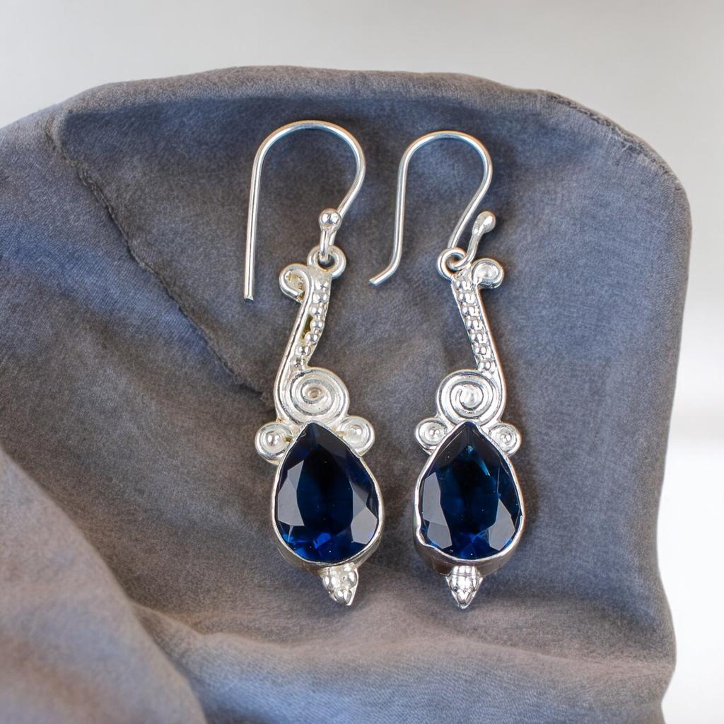 London Blue Topaz Gemstone 925 Sterling Silver Handmade Jewelry Earrings 2.00" EE-36-5