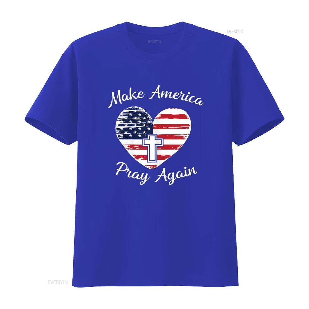 Make America Pray Again Christian USA Heart Distressed T Shirt Vintage Washed Soft Slightly Streetwear Graphic