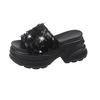 Fashion High Platform Slippers Women Summer Fashion 2025 New Increase Blingbling Leather Sandals Flip-flops 8CM Heels Beach Shoes