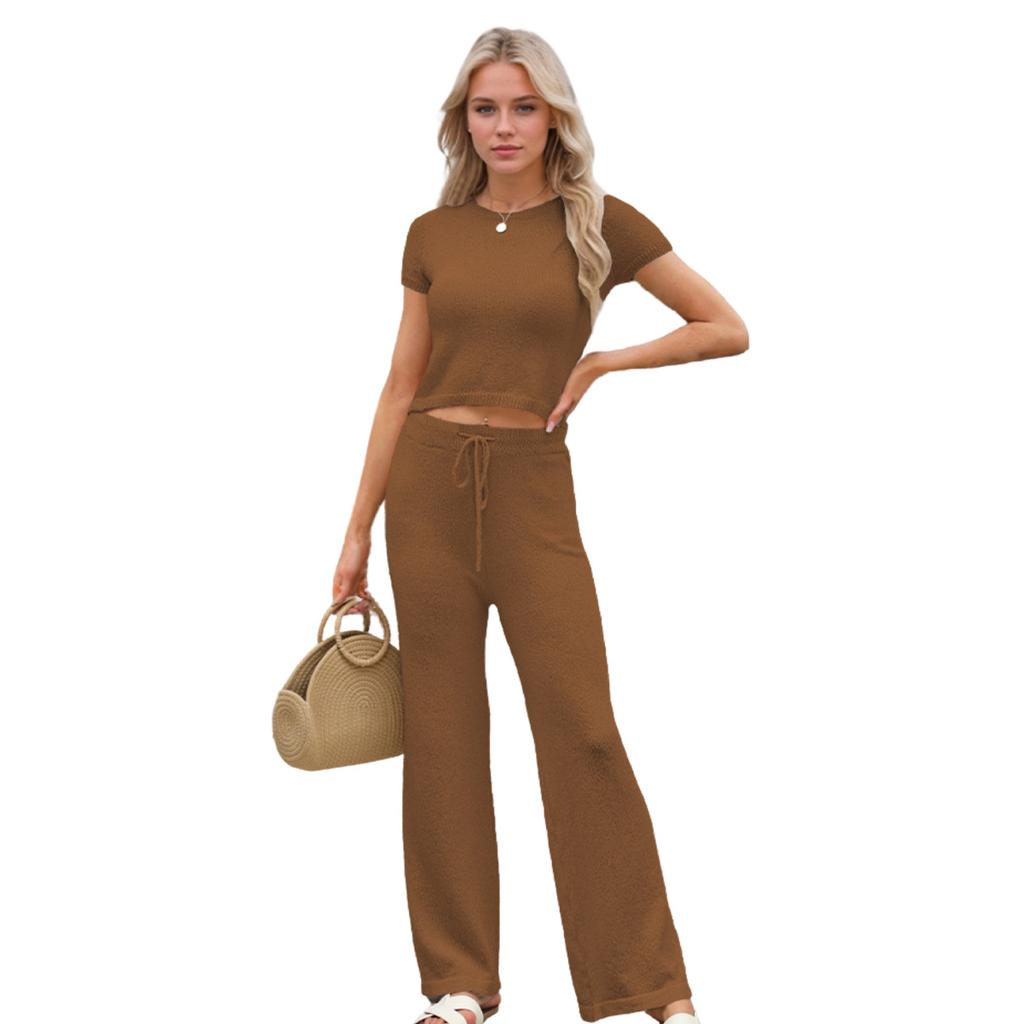 Spring and Summer Women's Casual Fashion Knit Solid Colour Set