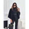 Solid Color Waist-Tied Wool Cape Coat