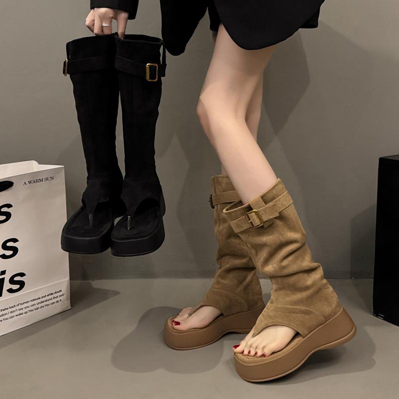 Internet celebrity summer boots clip toes flip-flops cool boots sandals women's 2025 new thick-soled heightening pile boots short boots