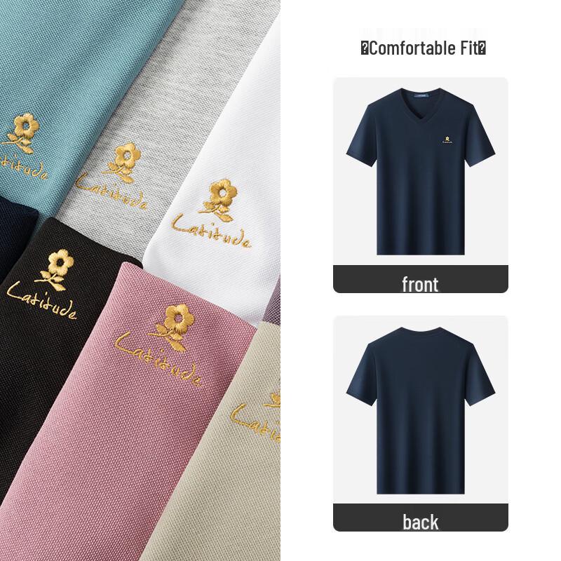 MONTAGUT Men's Summer V-Neck Silk Blend Short Sleeve T-Shirt