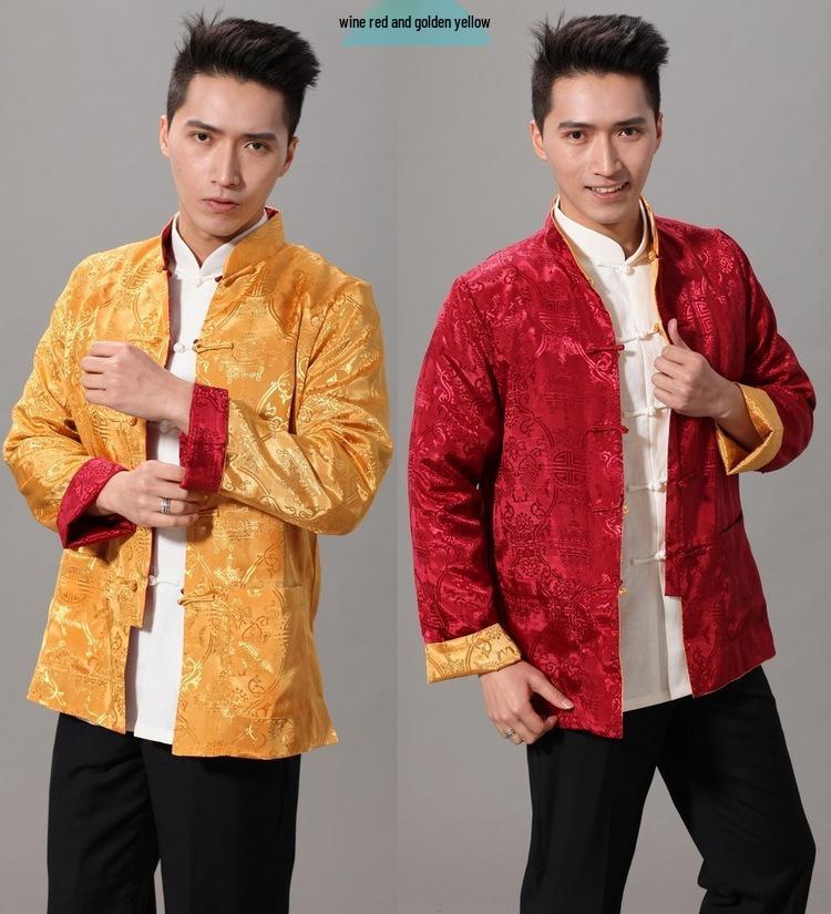 Men's Double-Sided Golden Tang Suit: Long-Sleeved Top for Spring/Autumn Photography