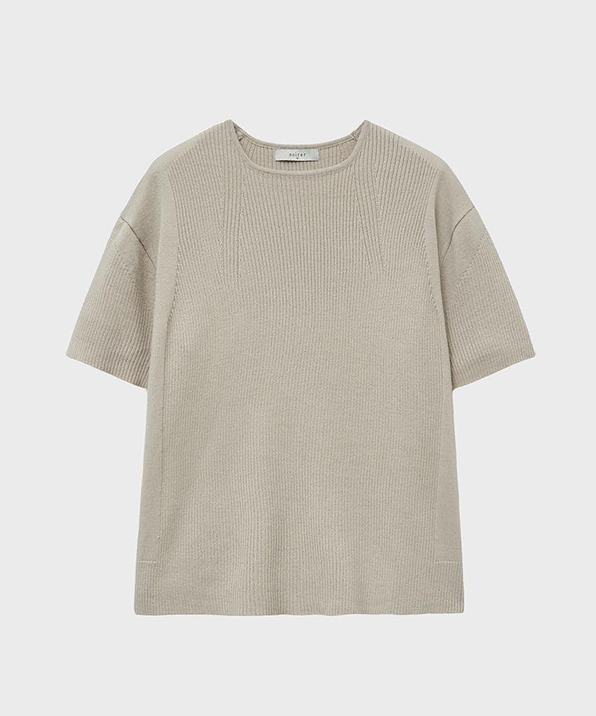 NOIRER Micro Ribbed Square Neck Half Knit (Beige)
