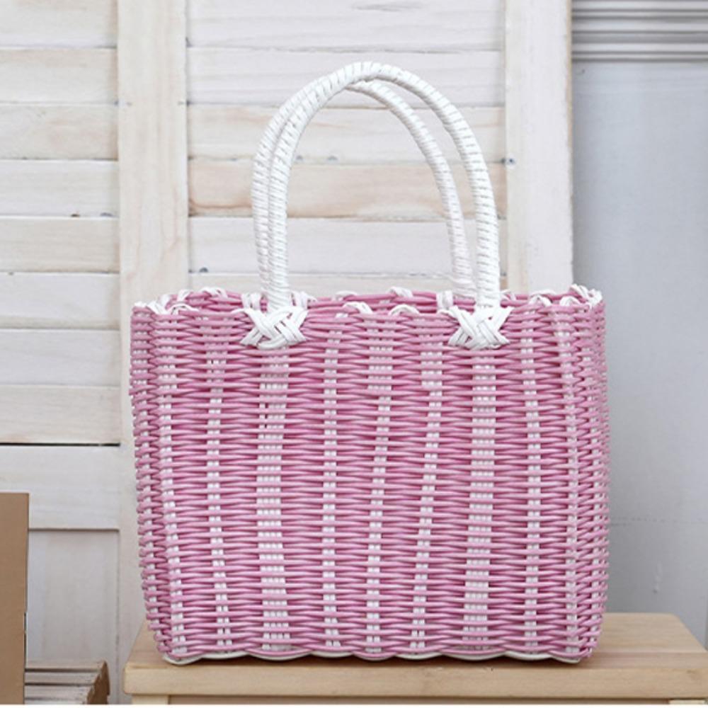 Rattan Woven Handmade Wicker Shopping Basket PVC 24*14*18cm Picnic Storage Basket Multicolors Garden Imitating Flower Basket