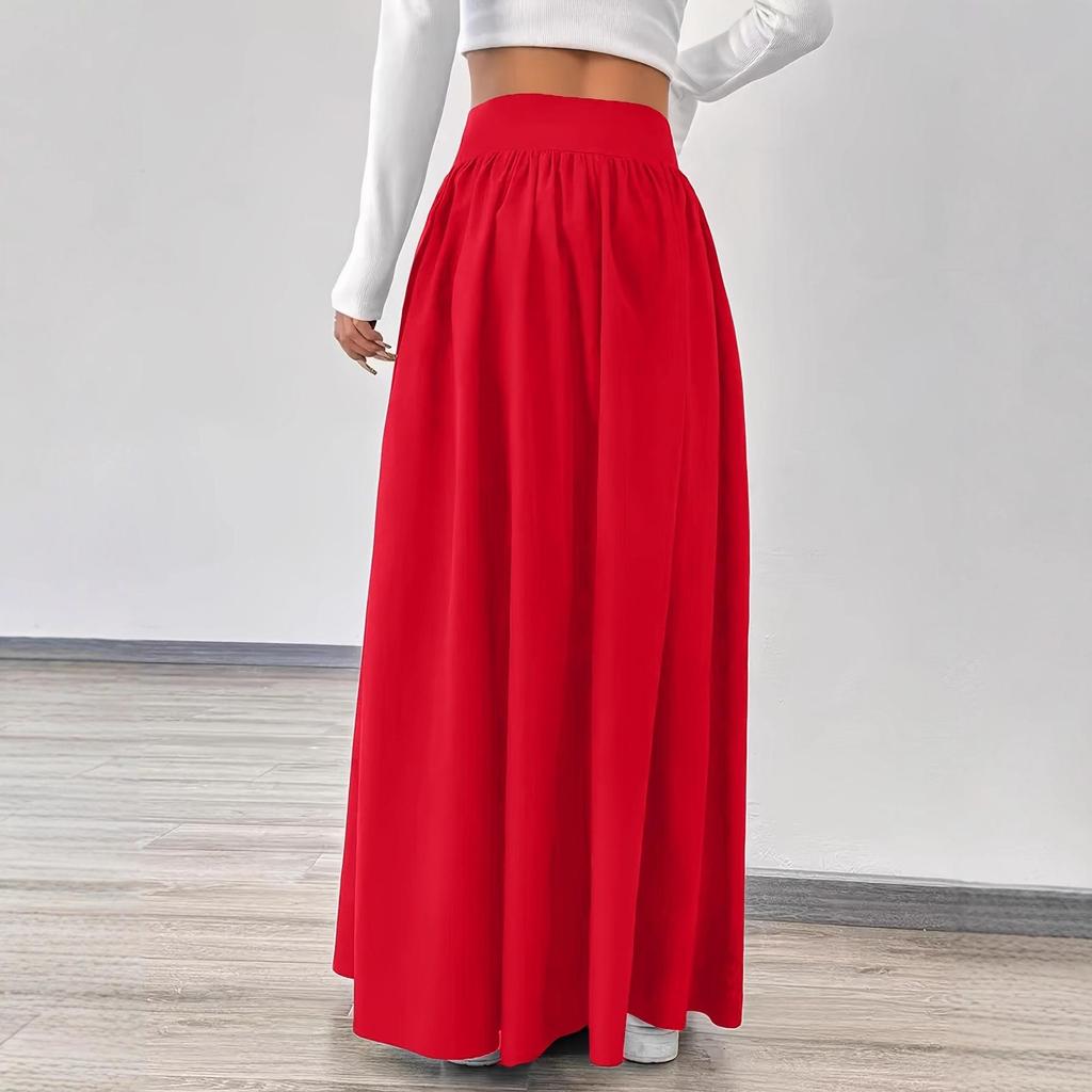 2026 Solid Color High Waist Pleated Skirt: Autumn Drape, Tummy Control, Mid-Length, Casual
