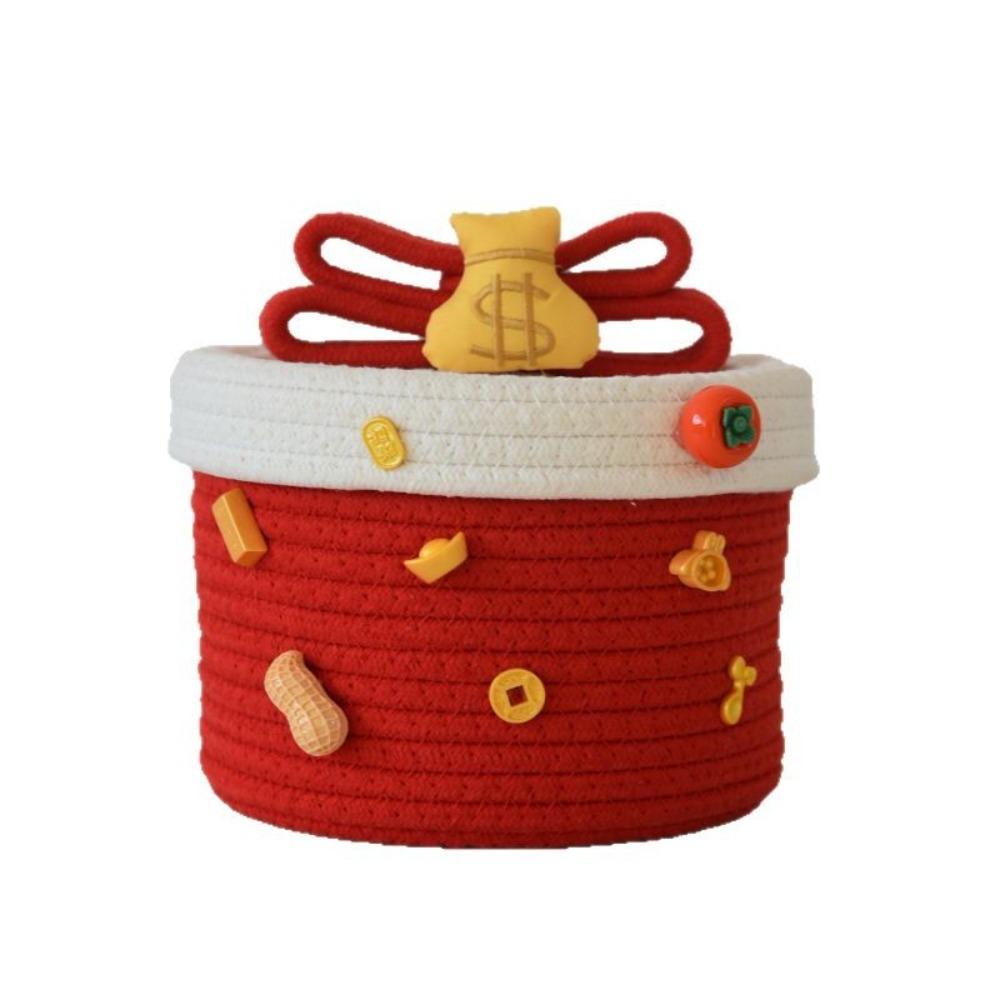 Handmade New Year Storage Basket Cartoon Blessing Desktop Storage Box with Lid Decorative Sundries Organizer Clutter Management