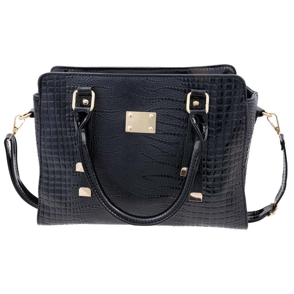 Elegant Handbag With A Crocodile Snake Pattern, Patent Leather