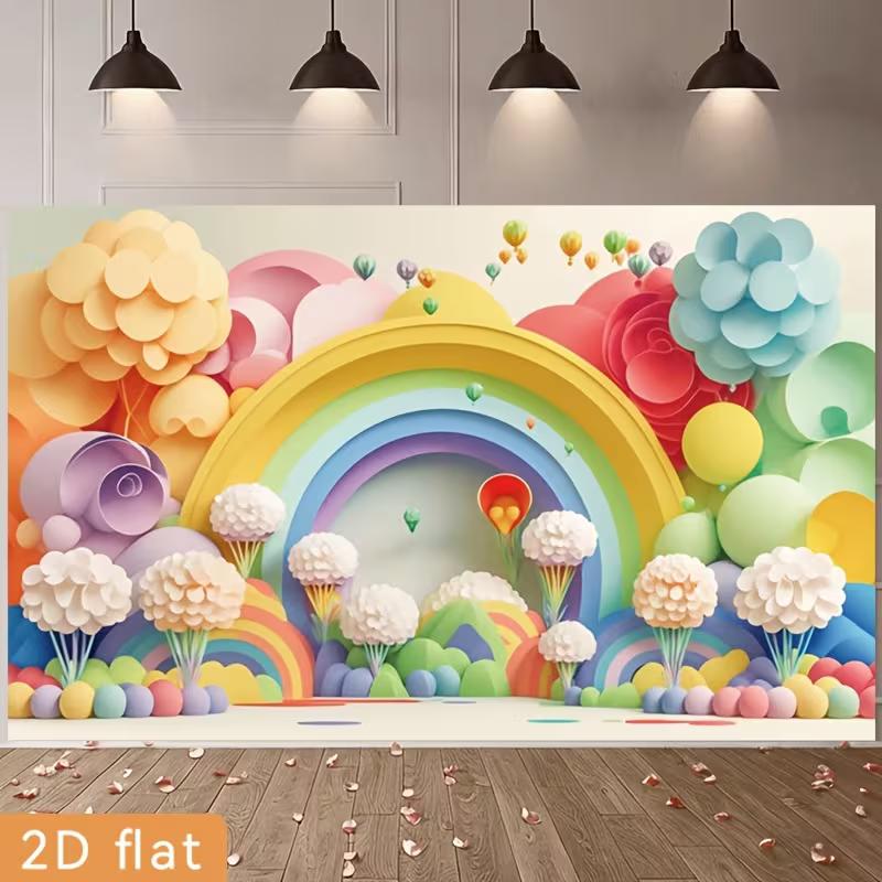 2D Whimsical Pastel Rainbow Backdrop Photography Background Banner