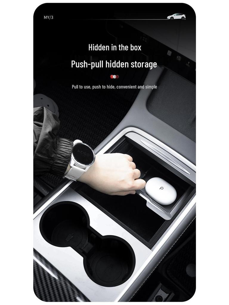 Tesla Model Y/3 Center Console Storage & Silicone Pad Ice Crystal Accessory.