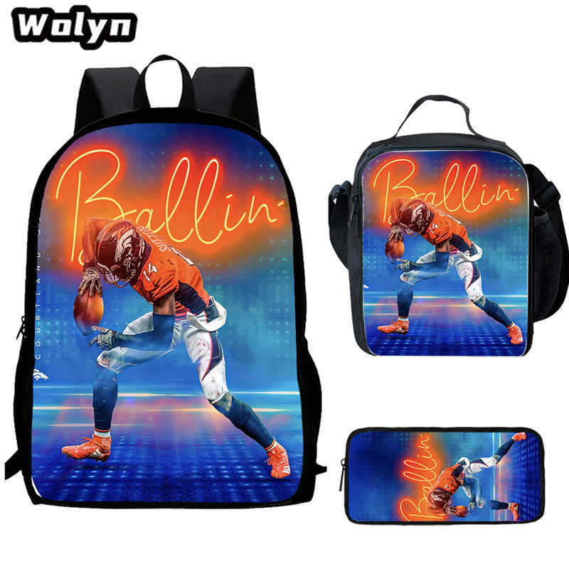Football football 16 inch meal bag satchel three-piece pattern primary school backpack