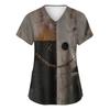 Women's Fashion Short Sleeve Halloween Print V-Neck Pocket Workwear Tops