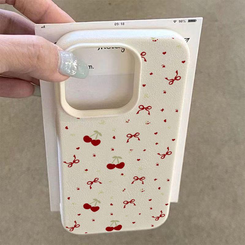 Cherry Bow Lichee Pattern Phone Case For Samsung S26 S25 Ultra Cases Galaxy S24 FE S23 Plus S22 A16 A26 A36 A56 A55 A54 5G Cover