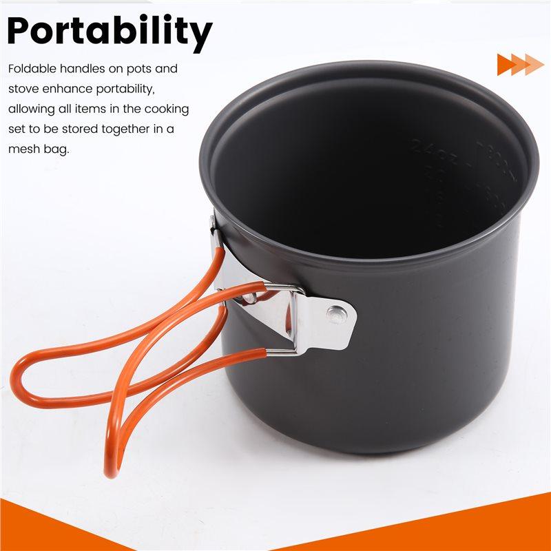 A96I-Camping Cookware Mess With Pot Stove And Carry Mesh Bag Great For Backpacking Outdoor Camping Hiking And Picnic