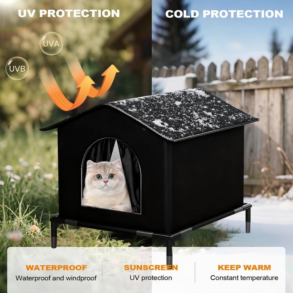 Winter Warm Cat Nest with Reminder Sticker Cold-Resistant Cat Outdoor Insulated Shelter for Dog Kitten Chicken Animal