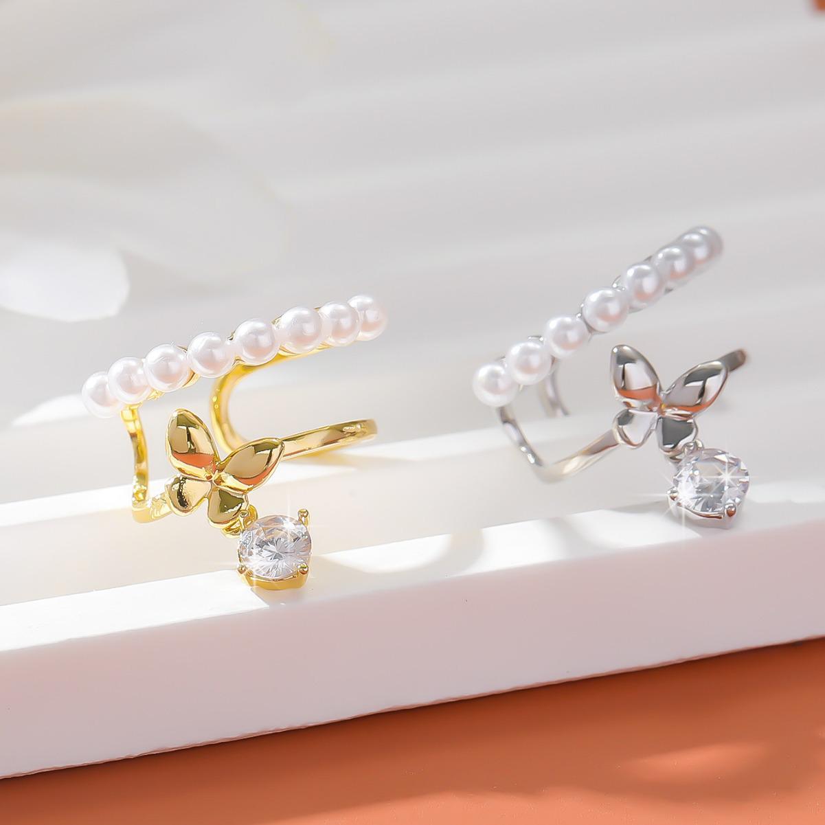 

Pearl Bow Micro-inlaid S925 Silver Ear Cuff for Women золотой