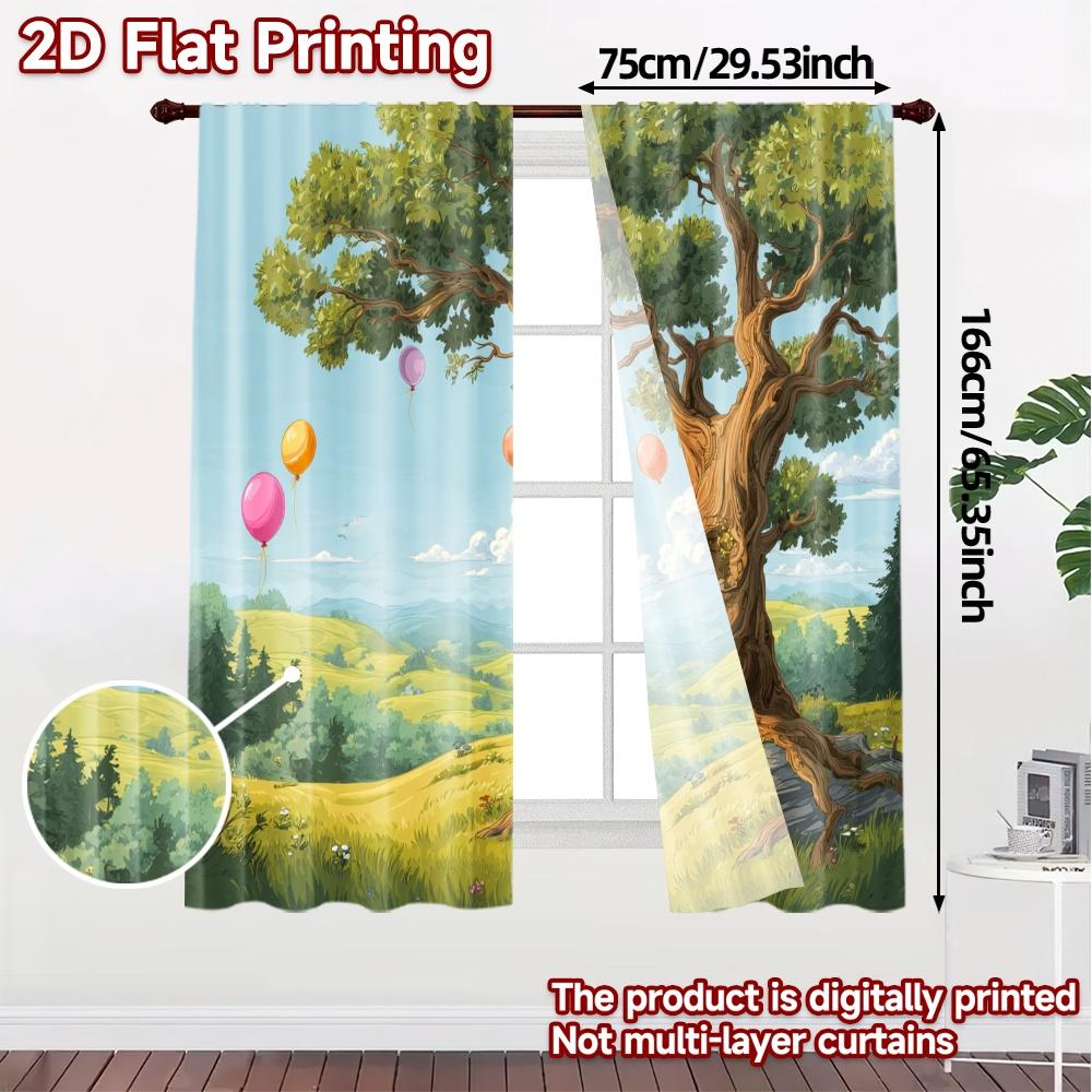 2pcs   2D FLAT PRINTING Curtains (Without Rod) Fieldscape Dream Pattern Modern Curtains Durable Polyester Curtains Room Decor