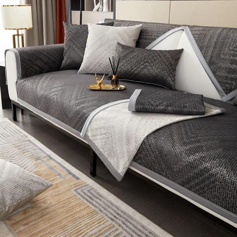 Nordic Light Luxus-Sofabezug, Kissen, L-Form, Leder, Couchbezug, vier Jahreszeiten, universelles, rutschfestes Handtuch für Wohnzimmer