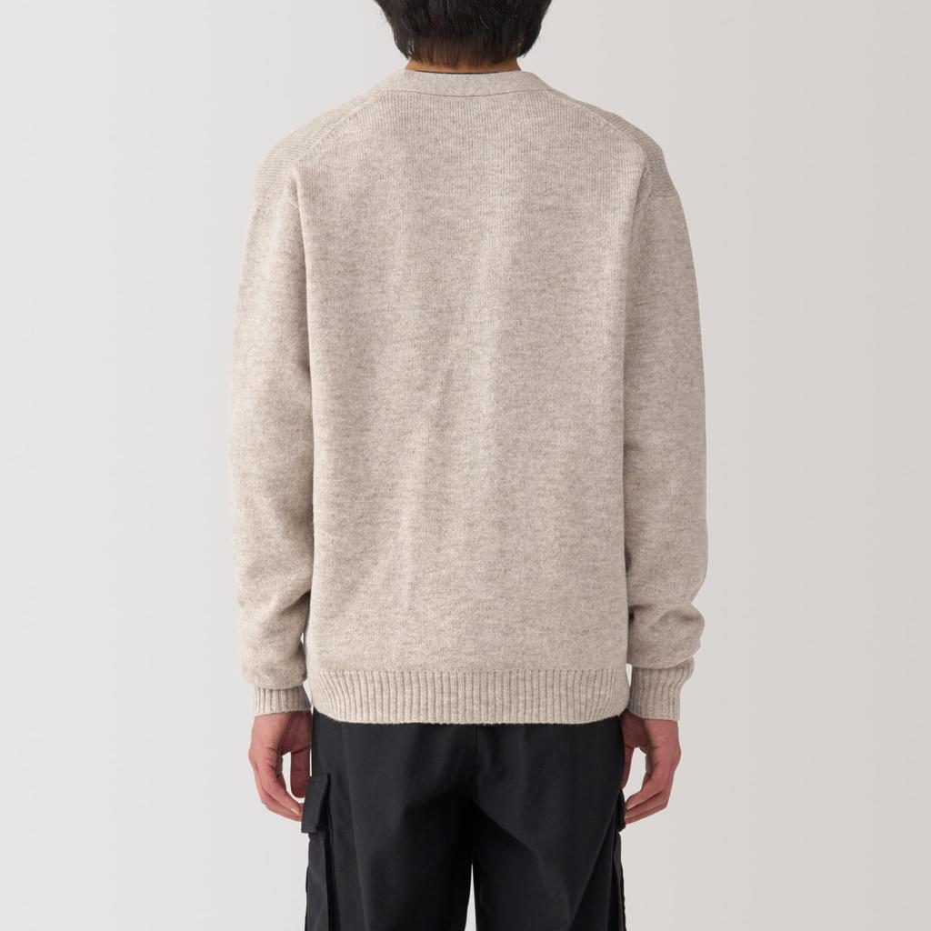 MUJI Washable Wool Size Size Small Men's Mid-Gauge V-Neck Cardigan, Oatmeal, AA0PHA4A, Men's