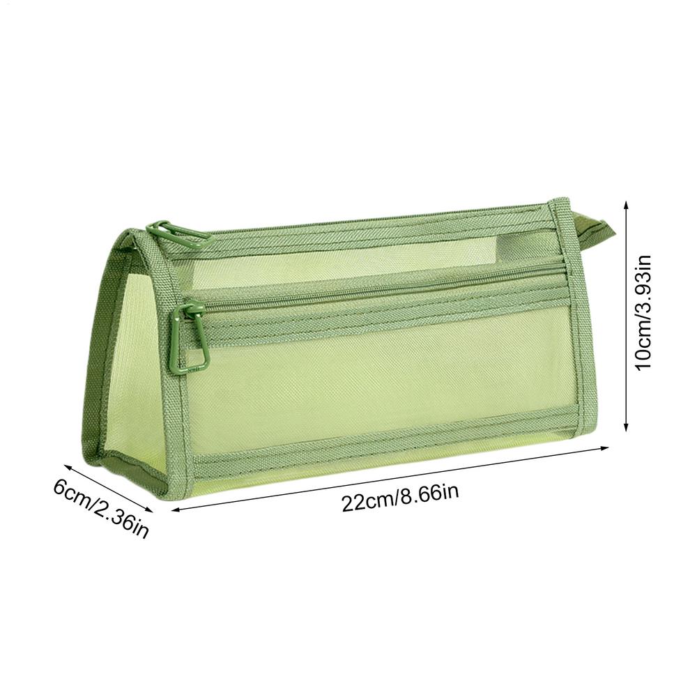 Clear Pencil Pouch Storage Grid Mesh Pencil Case with Handle and Zipper Clear Double-layer Pencil Pouch Marker Pouch Travel Bag