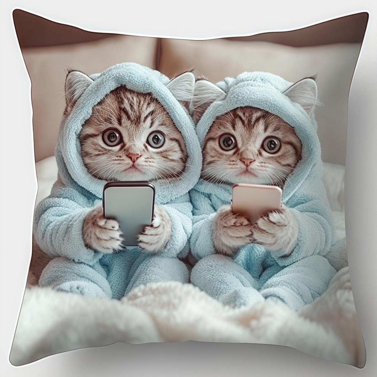 

Милая наволочка с рисунком котенка для просмотра мобильного телефона 18x18 дюймов, наволочки в мультяшном стиле для домашнего декора и подарков 18x18Inch