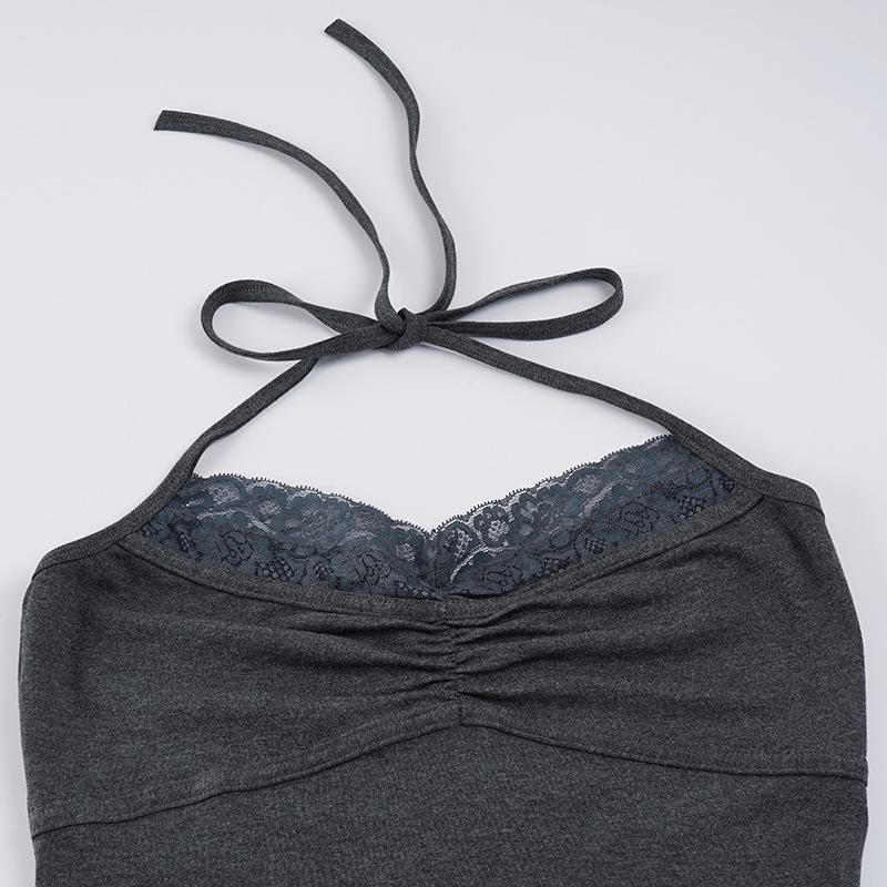 Sweet Girly Lace Halter Vest - Simple Solid Color Versatile Camisole Top
