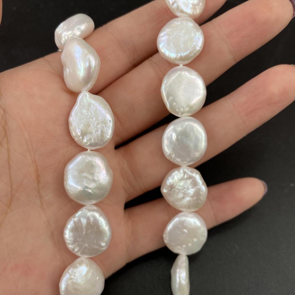 1String, Button Shape Pearls, 14-15 mm, White Natural Freshwater Pearl Beads for Jewelry Making DIY Supplies, Women's Craft Gifts 36cm