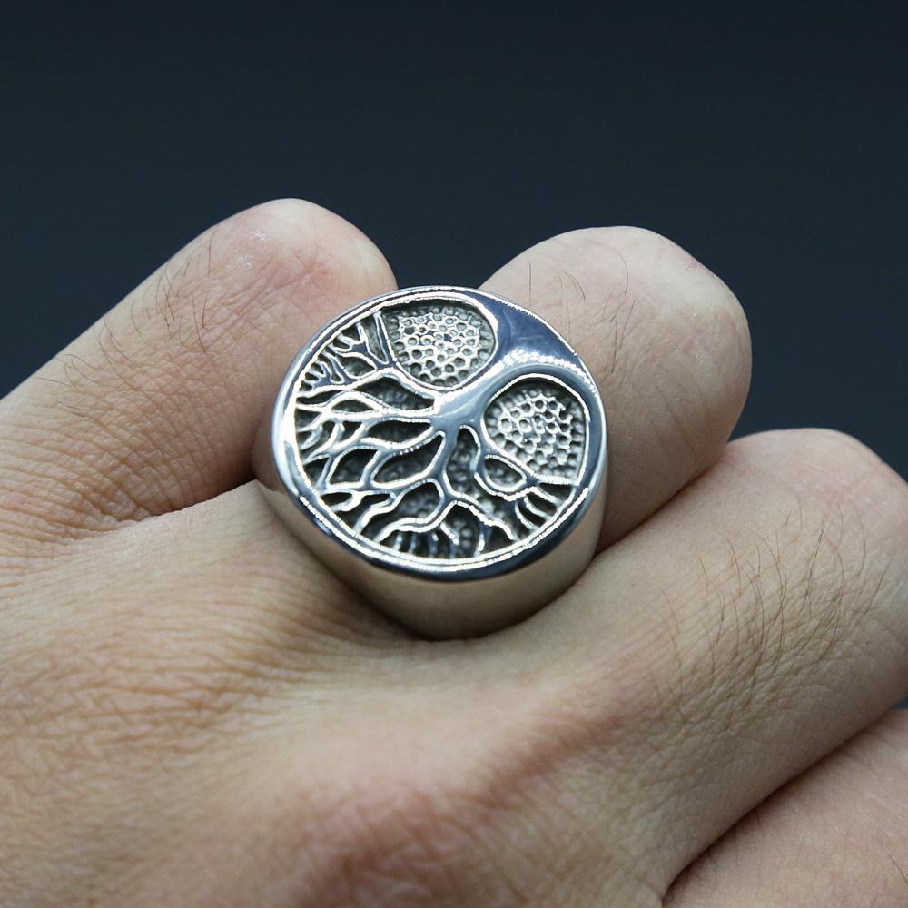 Punk Stainless Steel Tree of Life Ring Viking Amulet for Men Fashionable Jewelry Classic Male Accessory
