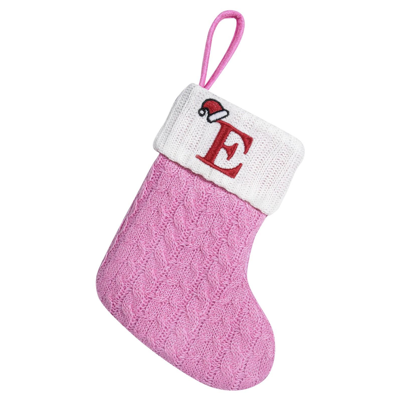 

Christmas Alphabet Knitting Socks,26-letter pink Christmas stockings Christmas tree decoration party Socks Candy Boots Gift Bag One Size