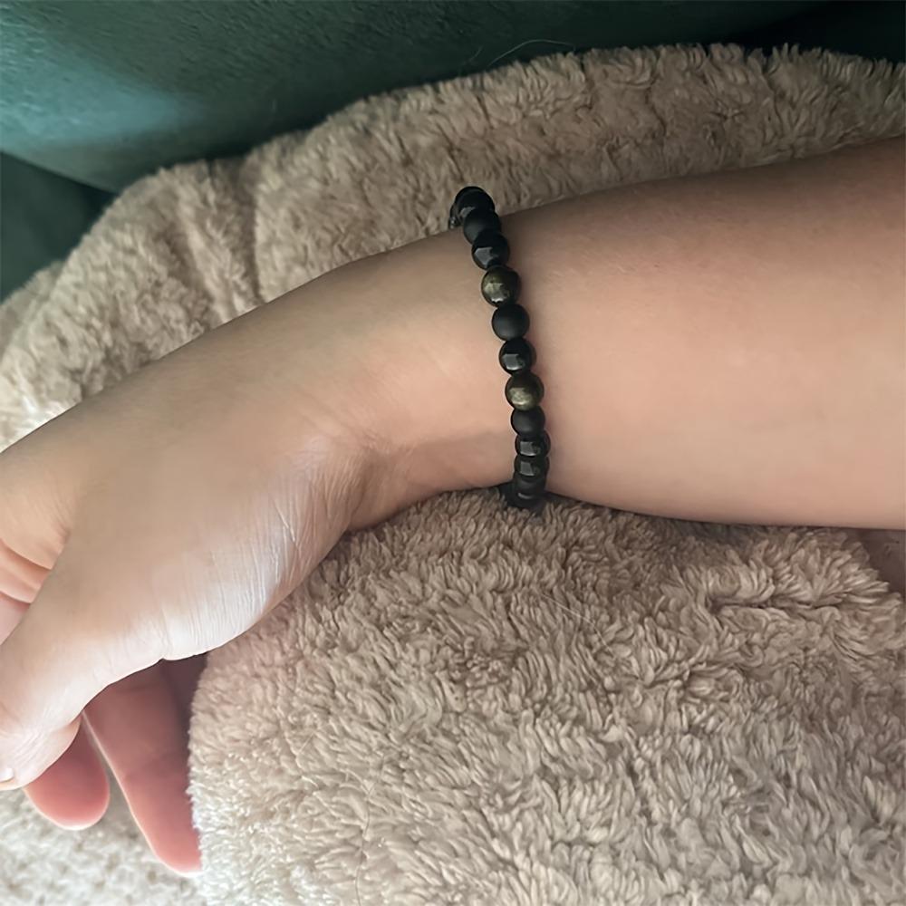 Natural Golden Sheen Obsidian & Black Agate Bracelet