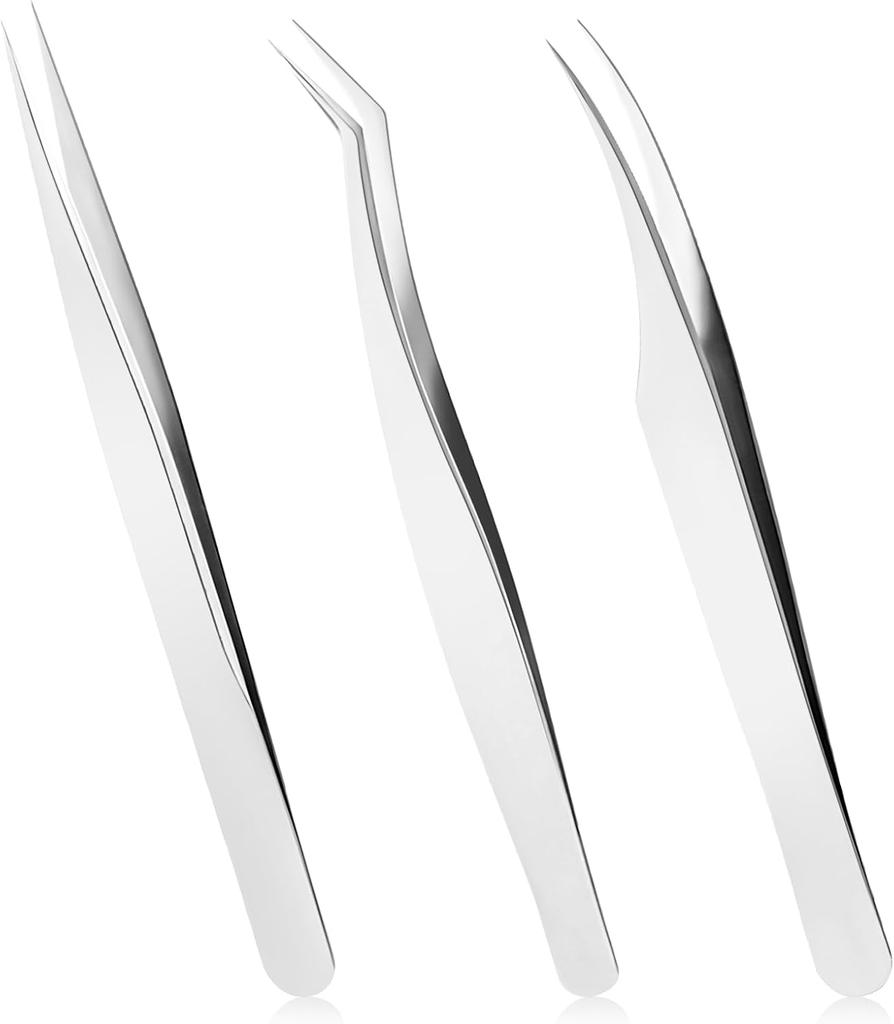 1/3pcs Lash Tweezers for Eyelash Extensions High Precision Stainless Steel Straight Tip Tweezers Curved Tip Tweezers for women
