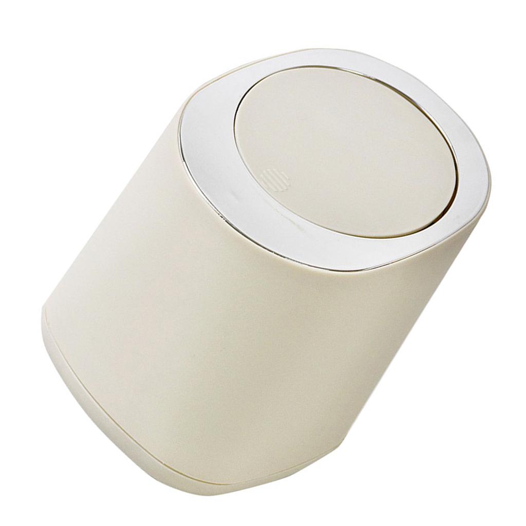 Desktop Trash Can Plastic Minimalist Design Mini Pressing Table Round Wastebasket for Office Beige