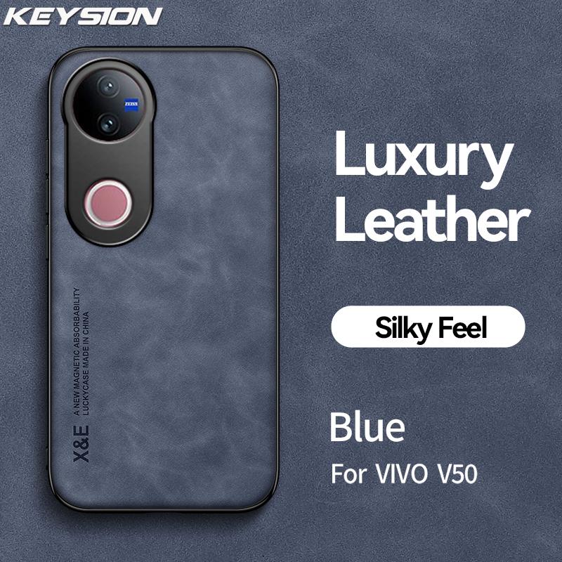 KEYSION Luxusní retro PU kožené pouzdro pro VIVO V50 5G Měkký silikon + PC nárazuvzdorný zadní kryt telefonu pro VIVO V50 5G