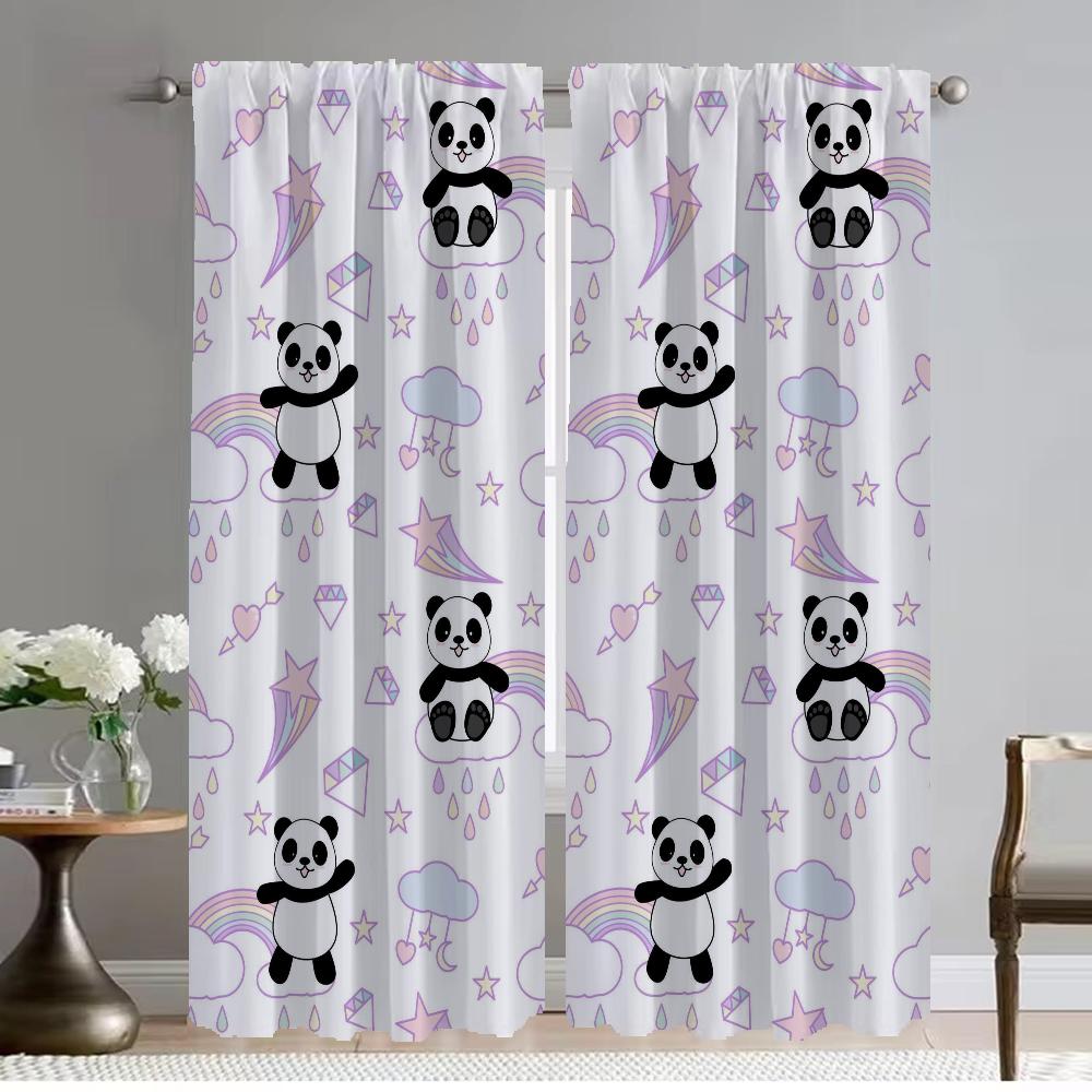 Cute Panda Pattern Home Interior Curtains for Living Room Anti-mosquito Curtains 2 Pieces Partition Window Curtain Kitchen Child