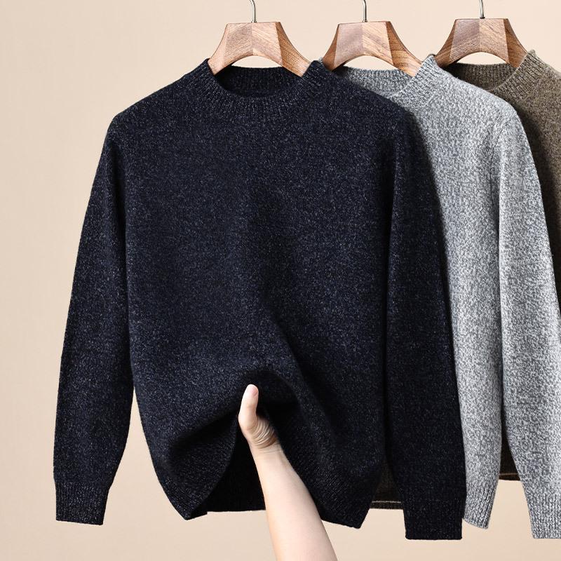 Men's Hengyuanxiang 100% Pure Wool Slub Sweater - Round Neck, Warm, Autumn/Winter 2025 Collection