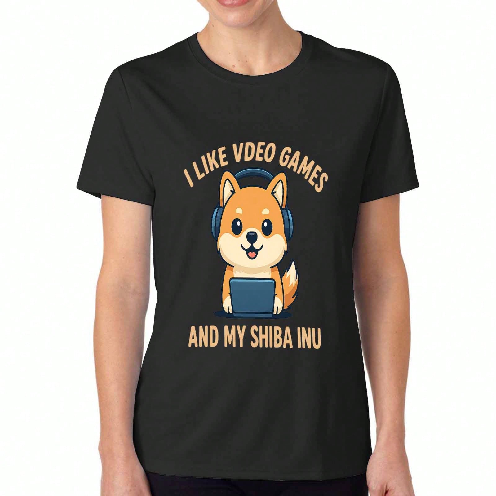 Shiba Inu Gamer Ladies Cotton T Shirt, Pure Cotton Premium Print, Durable, Casual Fashion. I Like Video Games And My Shiba Inu, Cute Dog Lover, Shiba S разноцветный